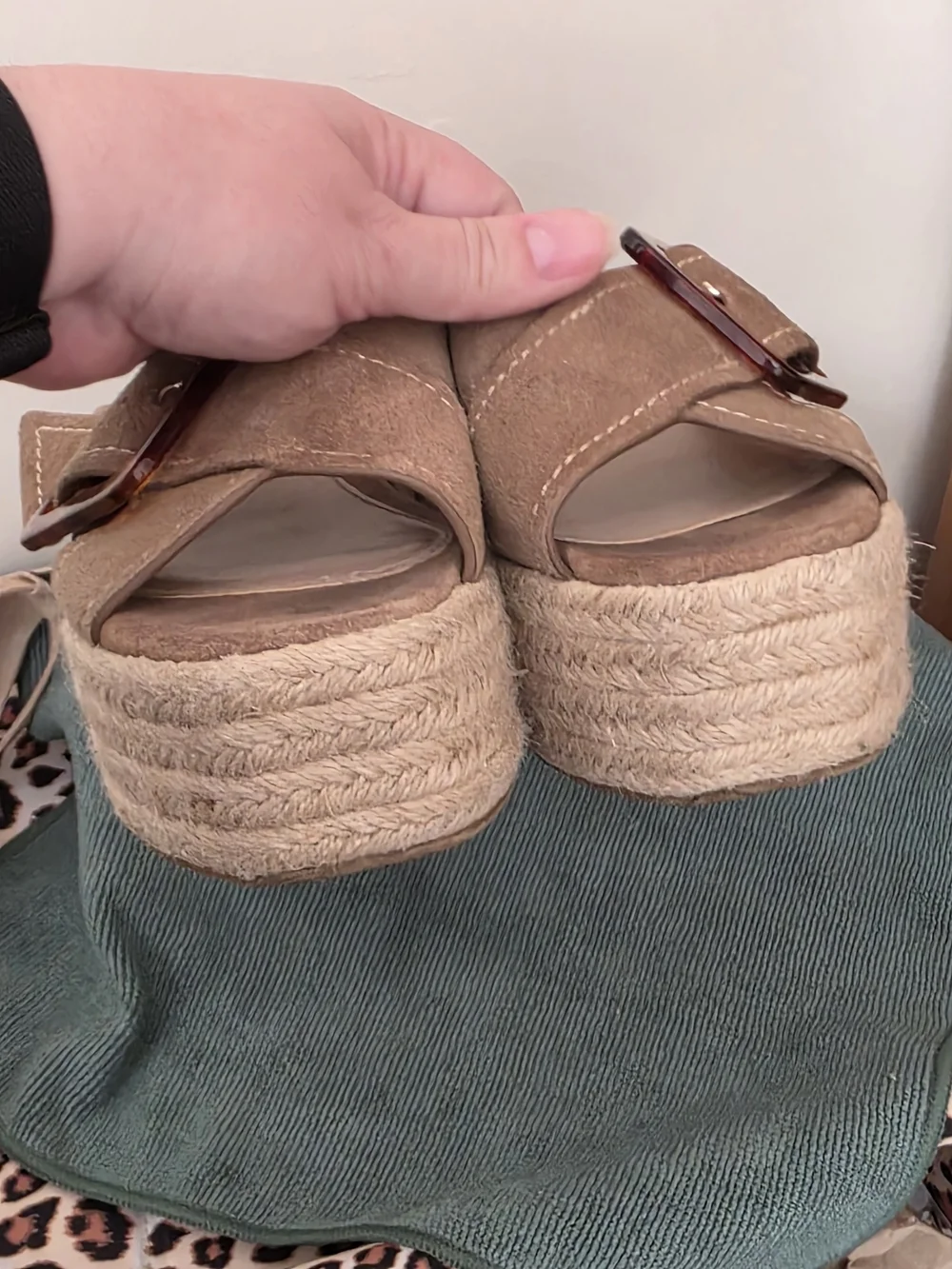 Zara Suede Platform Espadrille Slides Tortoise Buckle EU 38 7.5-8